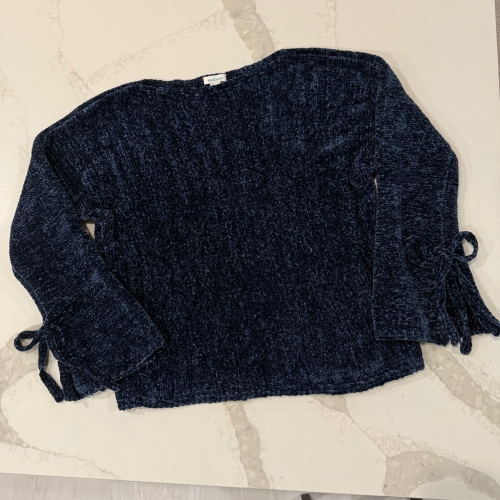 Sundance Samantha Chenille Bell Sleeve Pullover Sweater Women’s Small Dark Blue - Picture 2 of 8